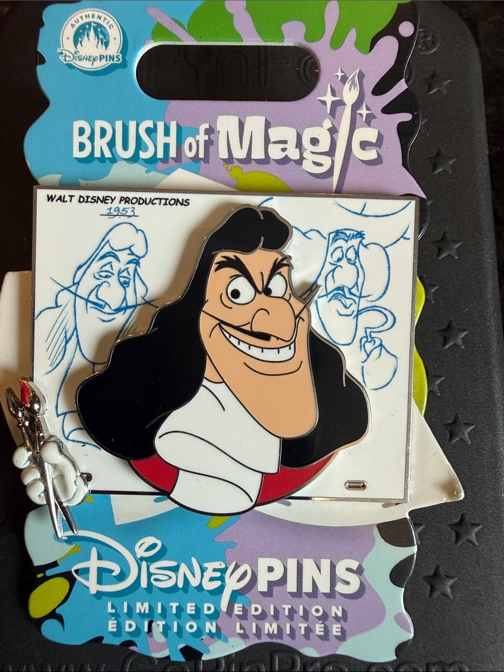 Disney Brush of Magic Captain Hook Enamel Pin -Black, Red, White limited edition